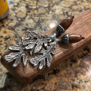 Wooden Tray Dish with Silver acorns